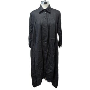 Aakasha Cocoon Linen‎ Oversized Shirt Dress Midi Tunic Button Down Black Size 6